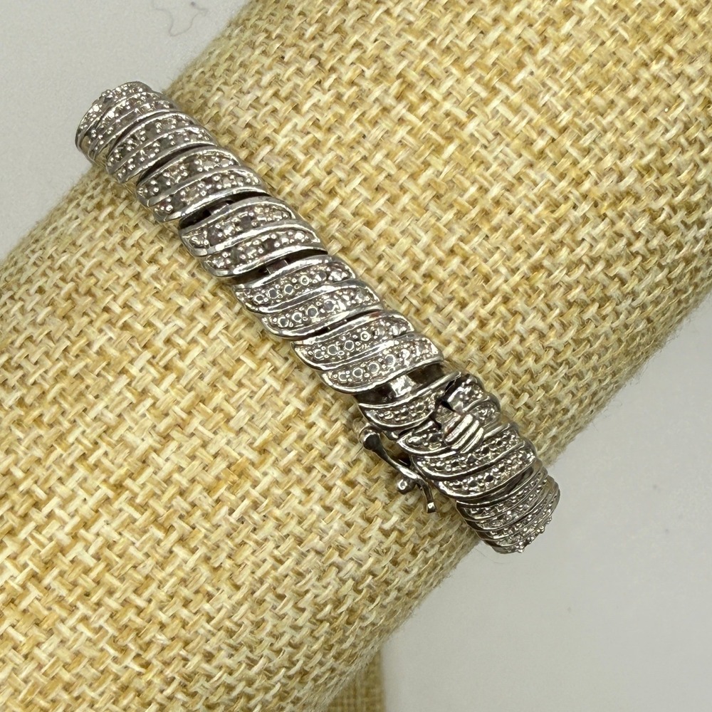 Vintage BR KRN Diamond Tennis Bracelet 7.25" Silver Tone Tested